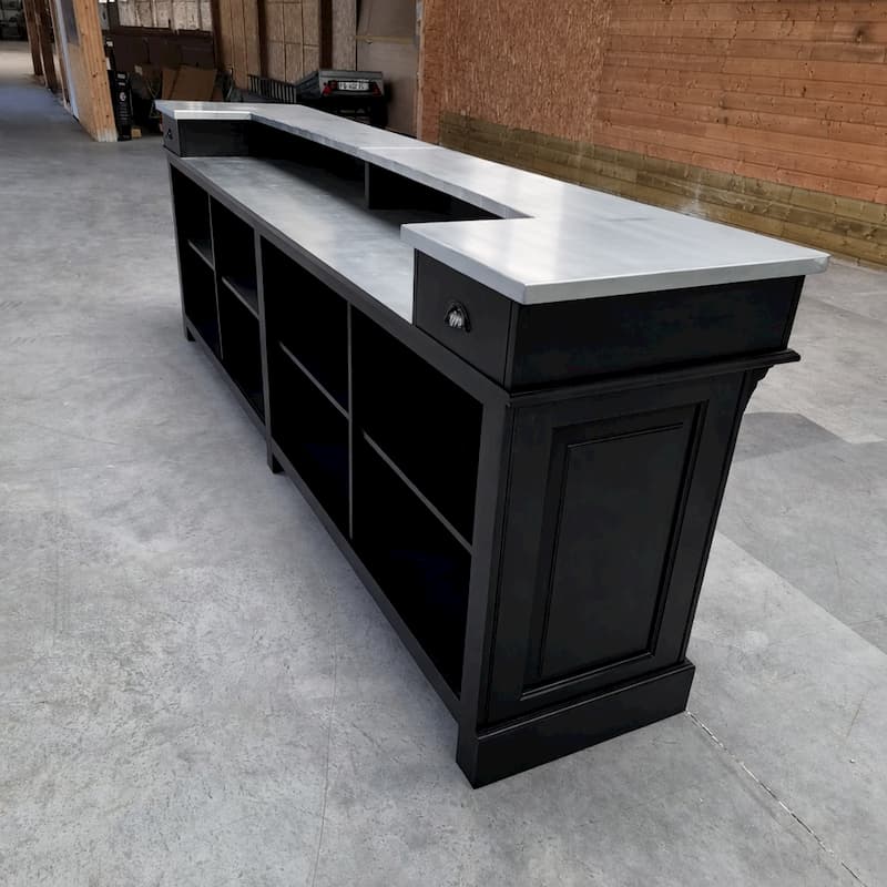 comptoir vintage CHR 360 cm noir zinc acier lokimob