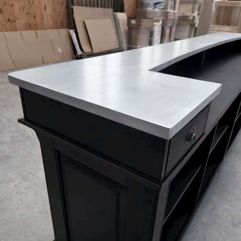 grand comptoir CHR 360 cm noir plateau zinc acier lokimob