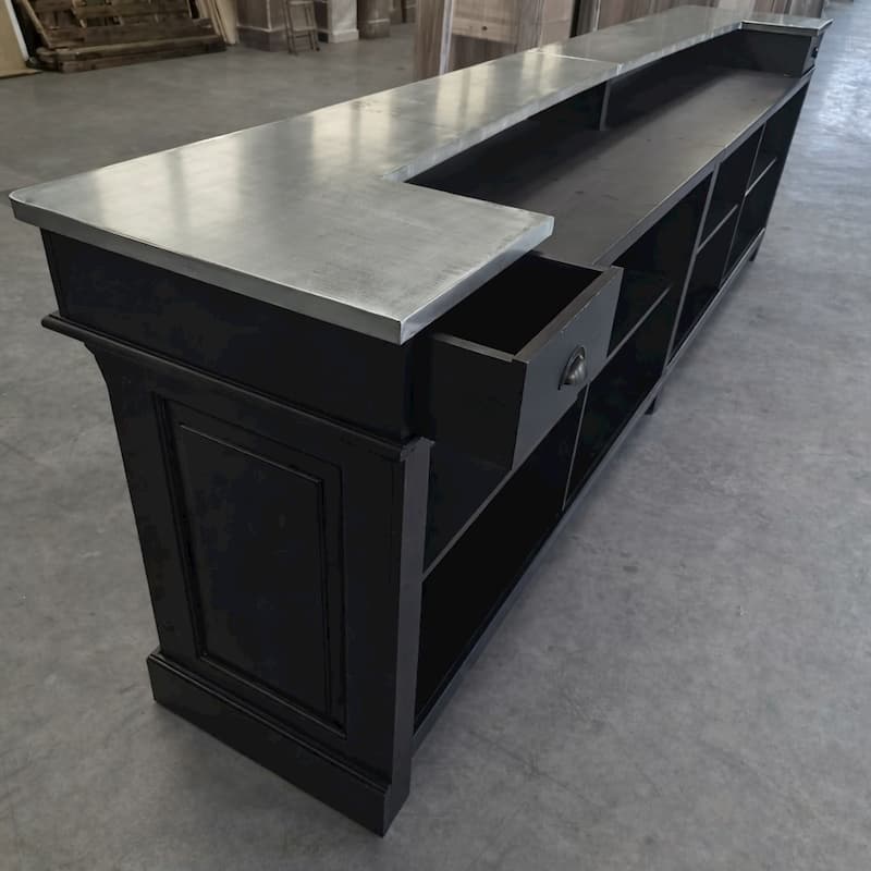 grand comptoir professionnel noir pin massif zinc acier 360 cm lokimob