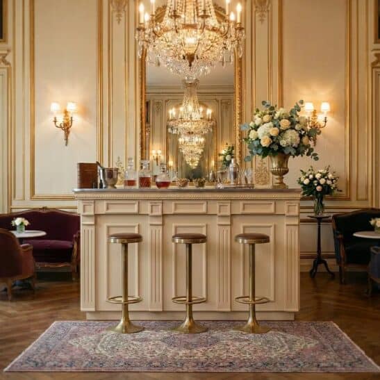 Bar classique en bois avec plateau zinc élégant