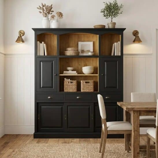 Buffet en bois massif avec tiroirs et portes coulissantes