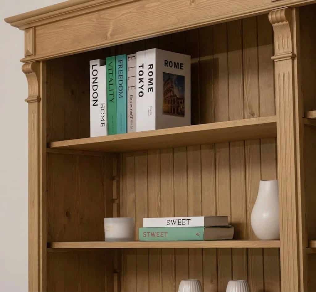 Détail des étagères en bois et finition rainurée de bibliothèque - Lokimob LM72BAS+LM294HAUT_C002