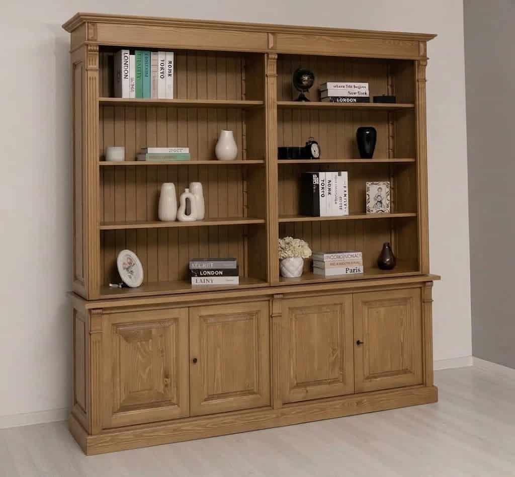 Grand meuble vaisselier en bois naturel style classique - Lokimob LM72BAS+LM294HAUT_C002