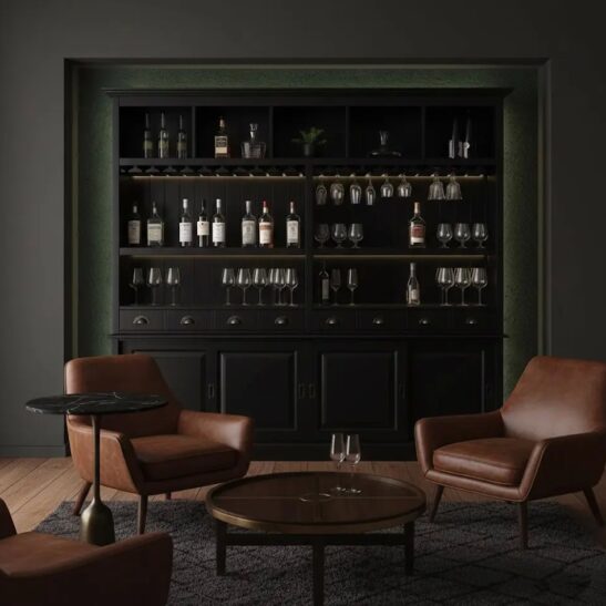 Meuble bar classique en bois massif pour verres et bouteilles