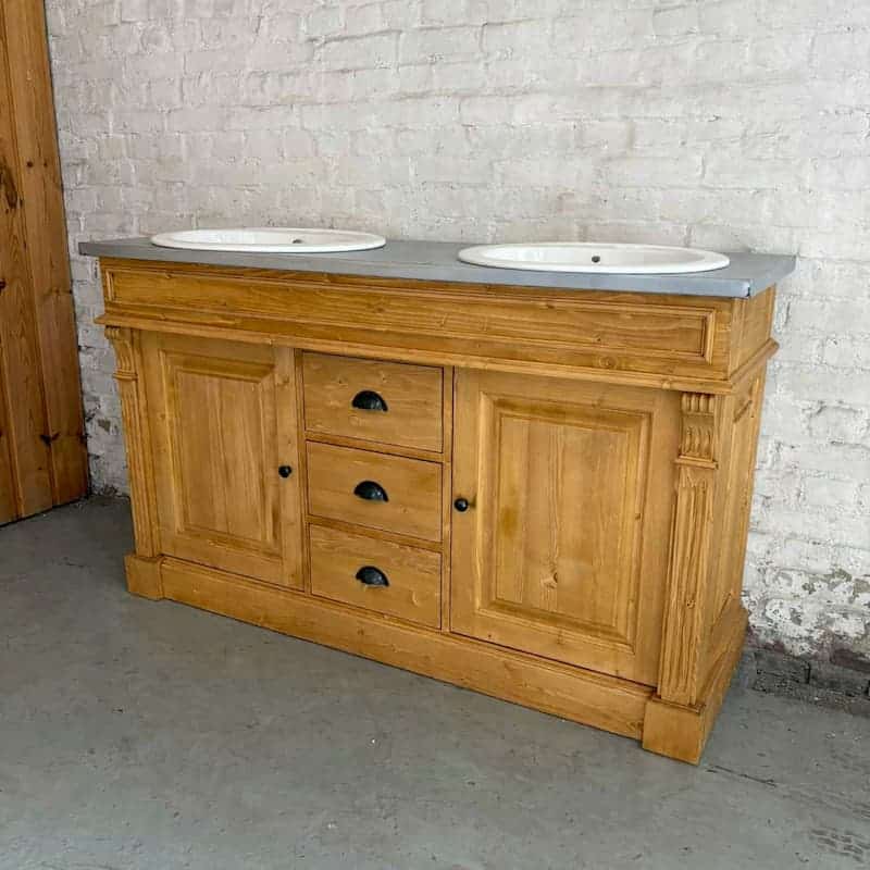 Meuble de salle de bain en bois massif avec double vasque blanche lokimob LM4001