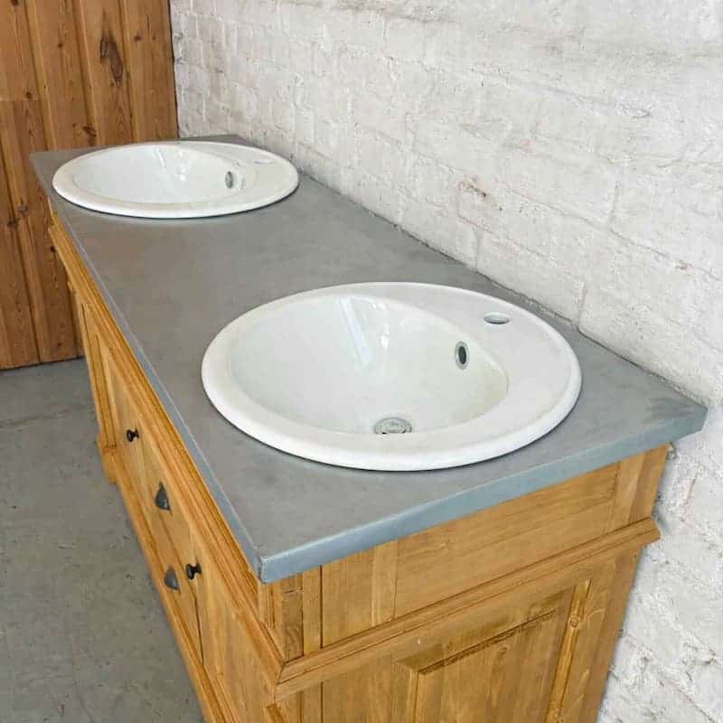 Meuble de salle de bain en bois massif avec portes latérales et vasques blanches lokimob LM4001