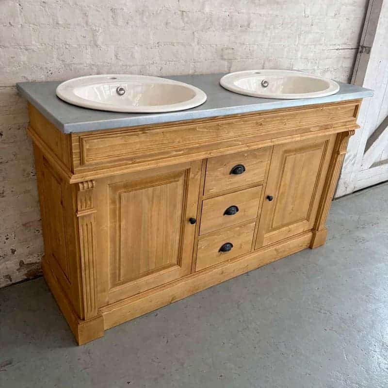 Meuble de salle de bain rustique avec tiroirs centraux et vasques modernes lokimob LM4001
