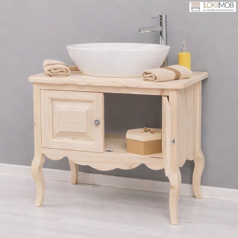 Détail du meuble sous vasque baroque en pin massif brut lokimob LM711_L0