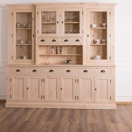 Buffet Vaisselier Pin Massif Brut 245 cm Style Botanique