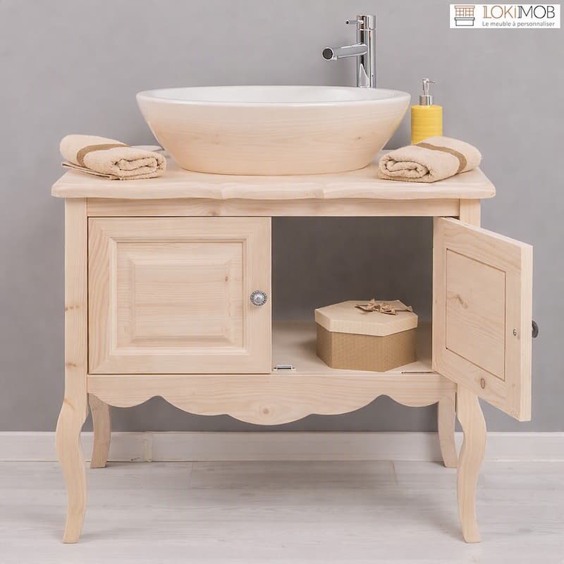 Meuble de salle de bain baroque pin massif naturel brut 90 cm lokimob LM711_L0