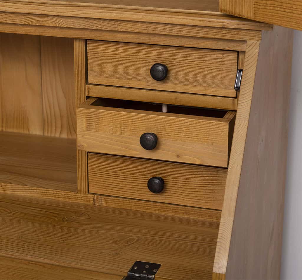 Mobilier de bureau avec plateau intégré, 2 portes et 2 tiroirs BAS + 2 portes vitrées HAUT de lokimob LM116BAS+HAUT_C002 - Ciré Brun clair (2)