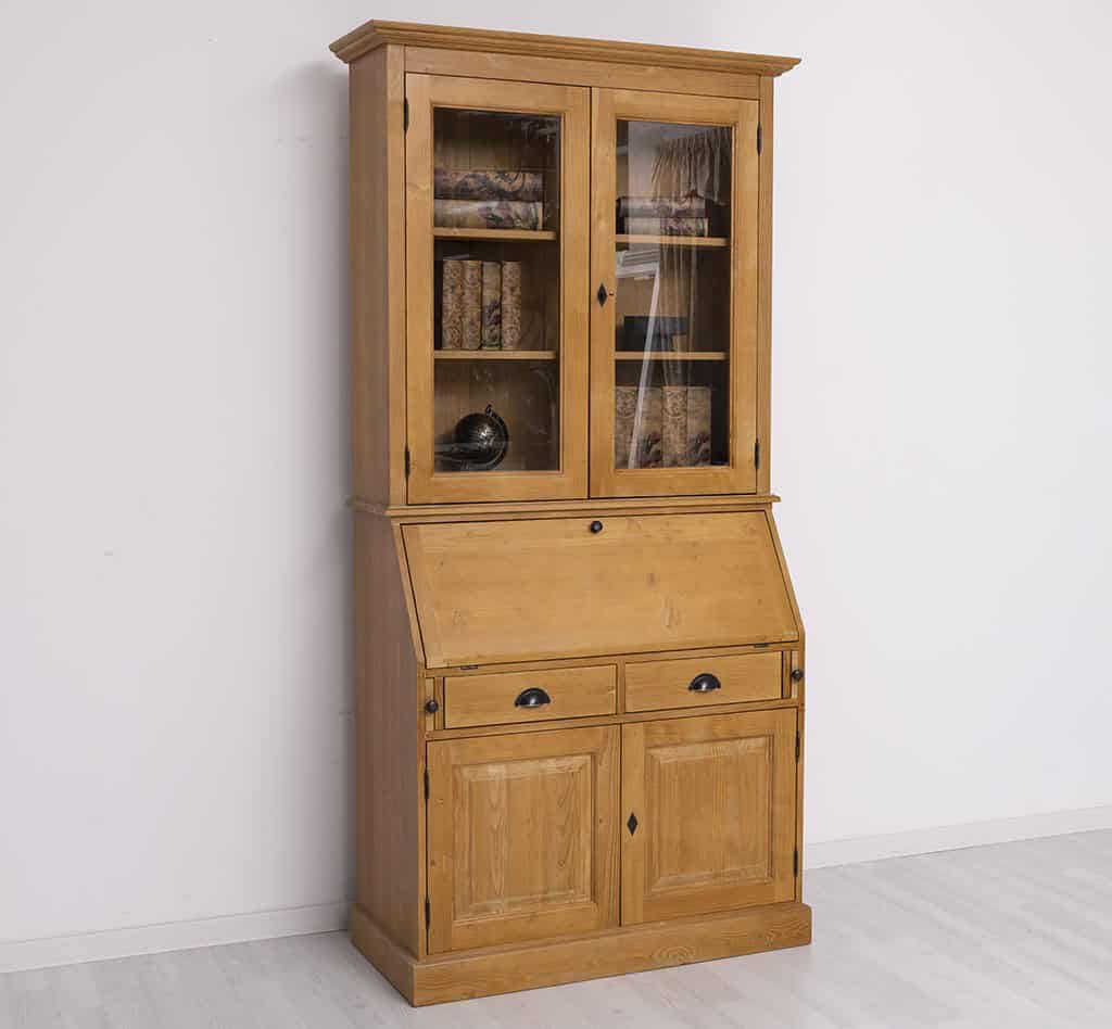 Mobilier de bureau avec plateau intégré, 2 portes et 2 tiroirs BAS + 2 portes vitrées HAUT de lokimob LM116BAS+HAUT_C002 - Ciré Brun clair (5)