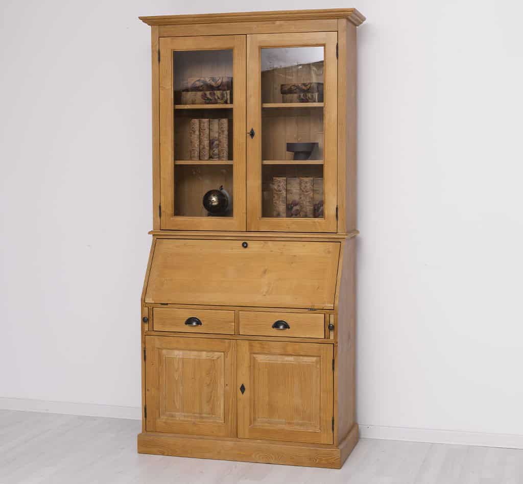 Mobilier de bureau avec plateau intégré, 2 portes et 2 tiroirs BAS + 2 portes vitrées HAUT de lokimob LM116BAS+HAUT_C002 - Ciré Brun clair (8)