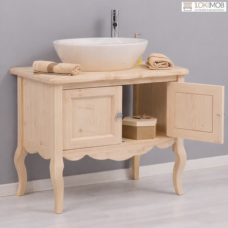 Structure en pin massif naturel du meuble sous vasque baroque lokimob LM711_L0