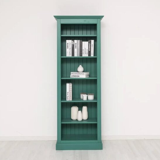 Bibliothèque étroite en pin massif vert patiné 79 cm