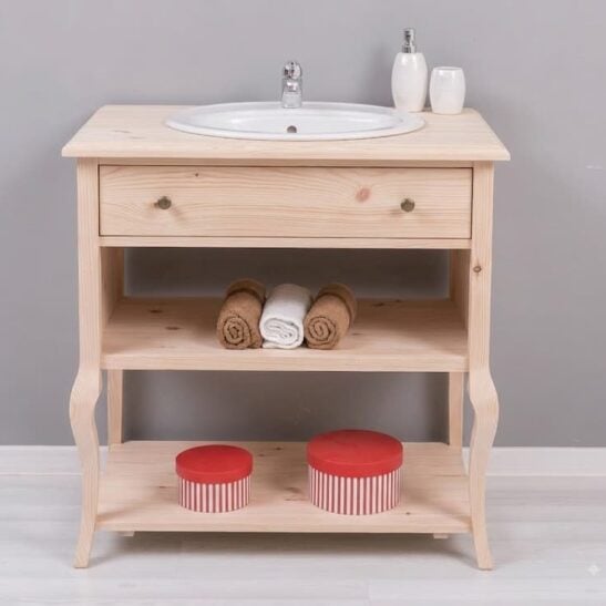 Meuble sous vasque baroque en pin massif brut 90 cm