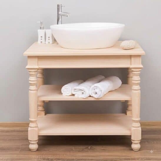 Meuble sous vasque en pin massif naturel brut 90 cm