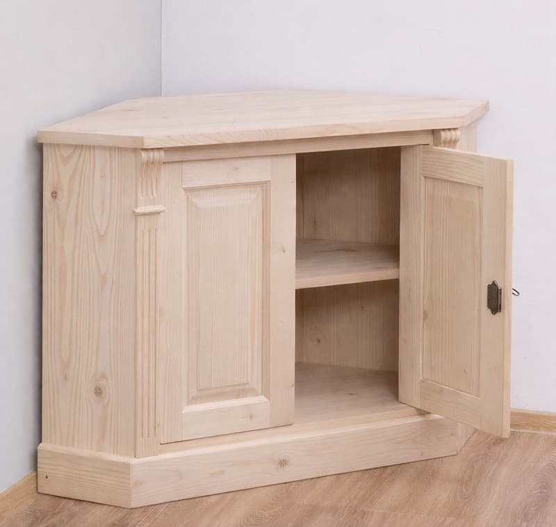 meuble tv d’angle bois massif brut avec portes battantes lokimob LM59BAS_L0