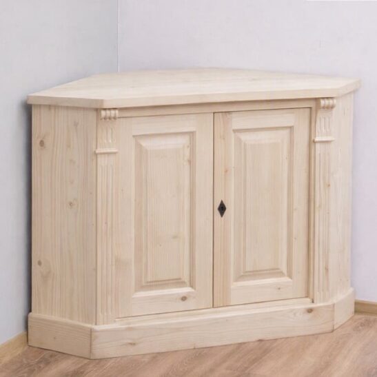 Meuble TV d’angle en pin massif naturel brut 110 cm