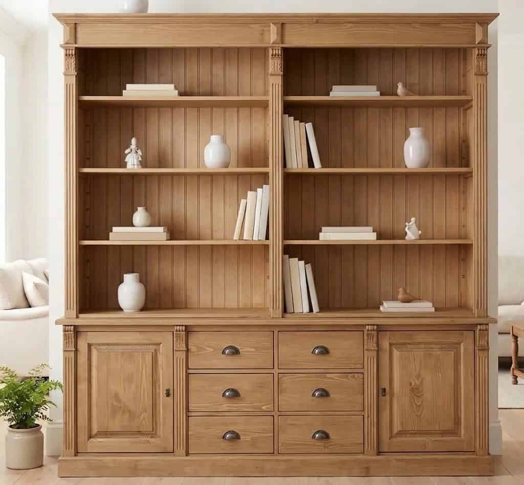Grande Bibliothèque de Libraire Bois Massif Pin Ciré Brun 223cm