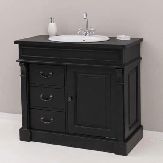 Meuble sous‑vasque en pin massif noir avec 3 tiroirs 103 cm