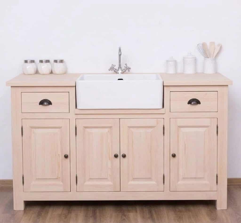 Meuble sous-évier 155 cm en pin massif naturel brut lokimob LM199_L0 vue de face