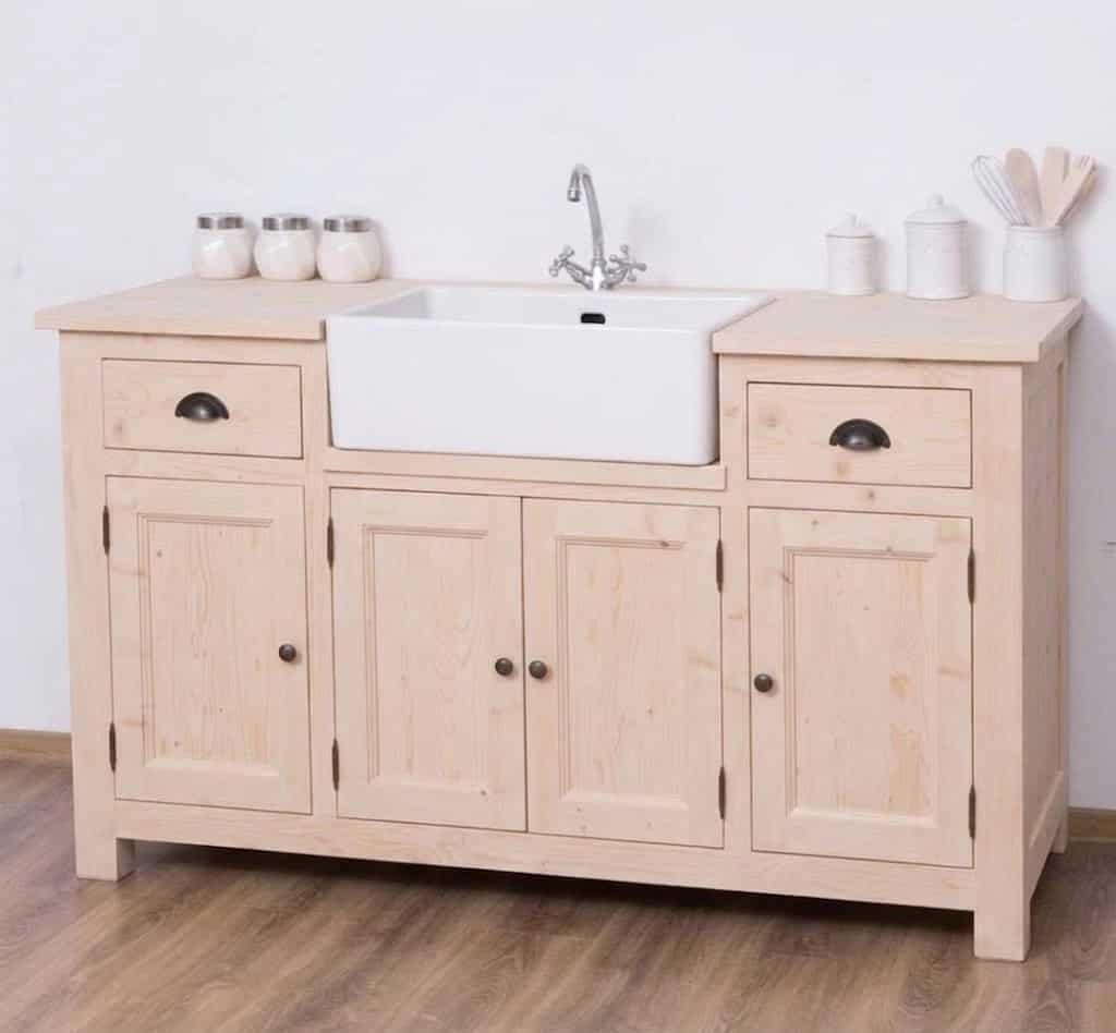 Meuble sous-évier en pin brut 155 cm lokimob LM199_L0 vue de trois quarts