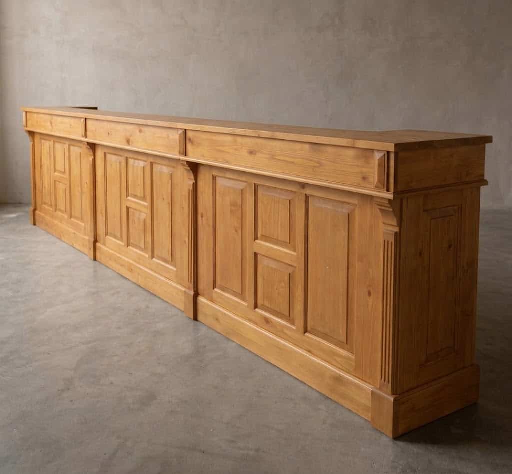 Comptoir de Bar Vintage 510 cm en Pin Massif Ciré Brun Clair