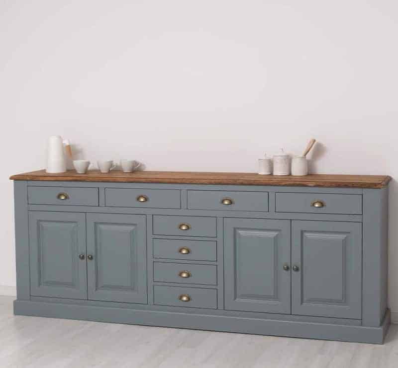 Enfilade vintage bleu orage et chêne massif 239 cm lokimob LM404BAS_plateauchêneBP064_intL004_extL042