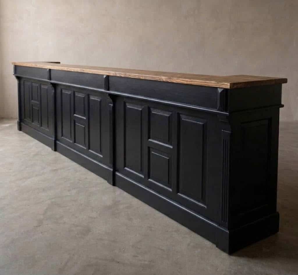 Comptoir de Bar Vintage 510 cm Noir et Plateau Bois Cendré