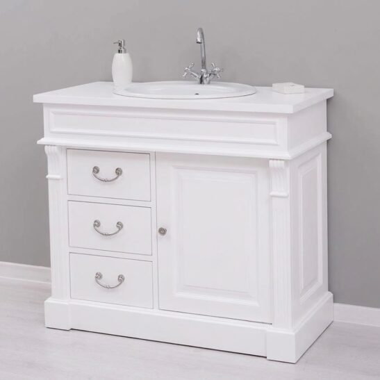 Meuble sous‑vasque en pin massif blanc avec 3 tiroirs 103 cm